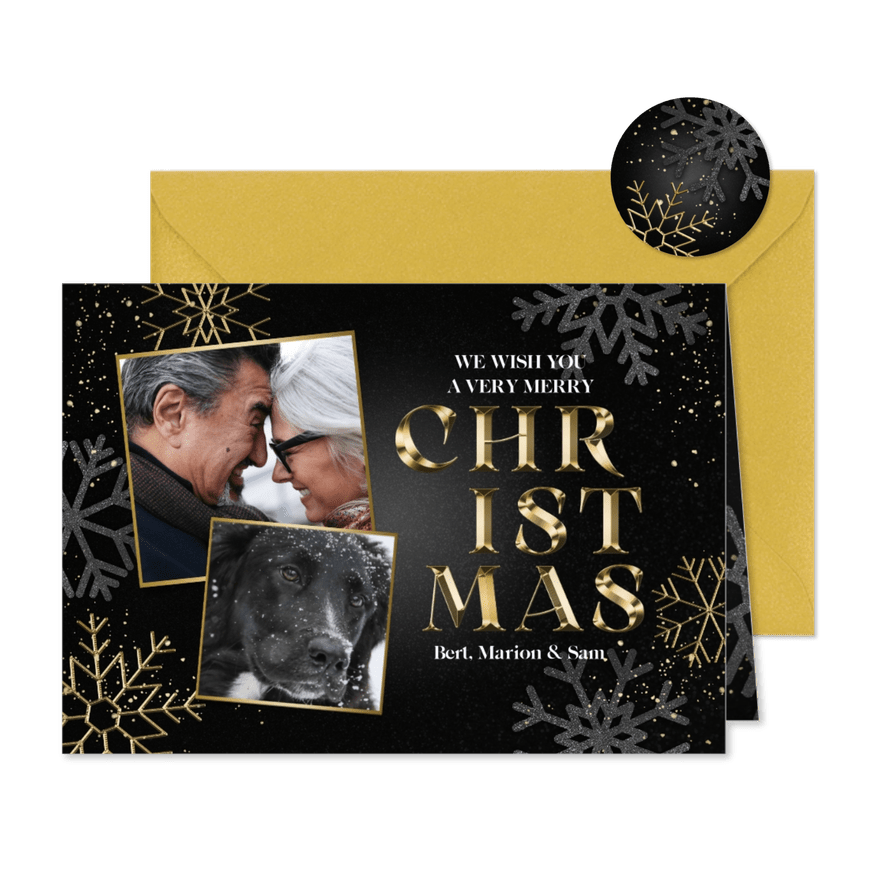 Weihnachtskarte Schneeflocken und Fotos - Karteneindruck