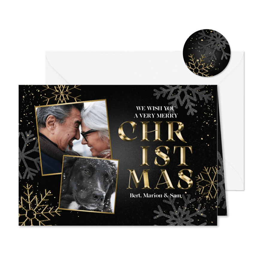 Weihnachtskarte Schneeflocken und Fotos - Karteneindruck