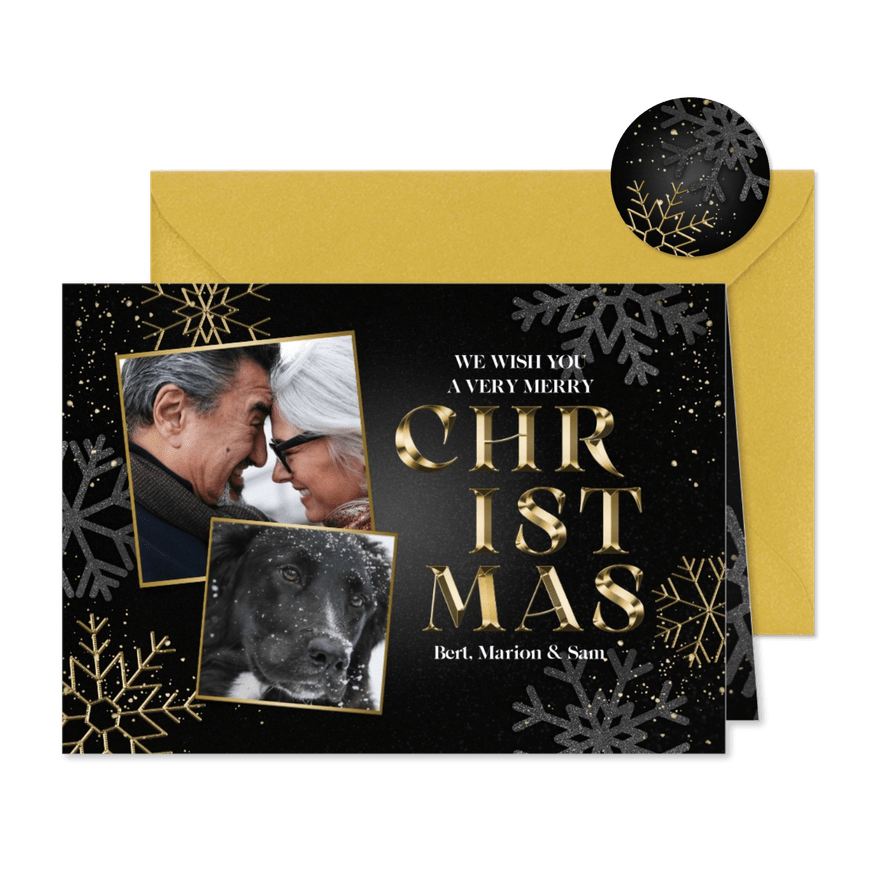 Weihnachtskarte Schneeflocken und Fotos - Kartenvorschau