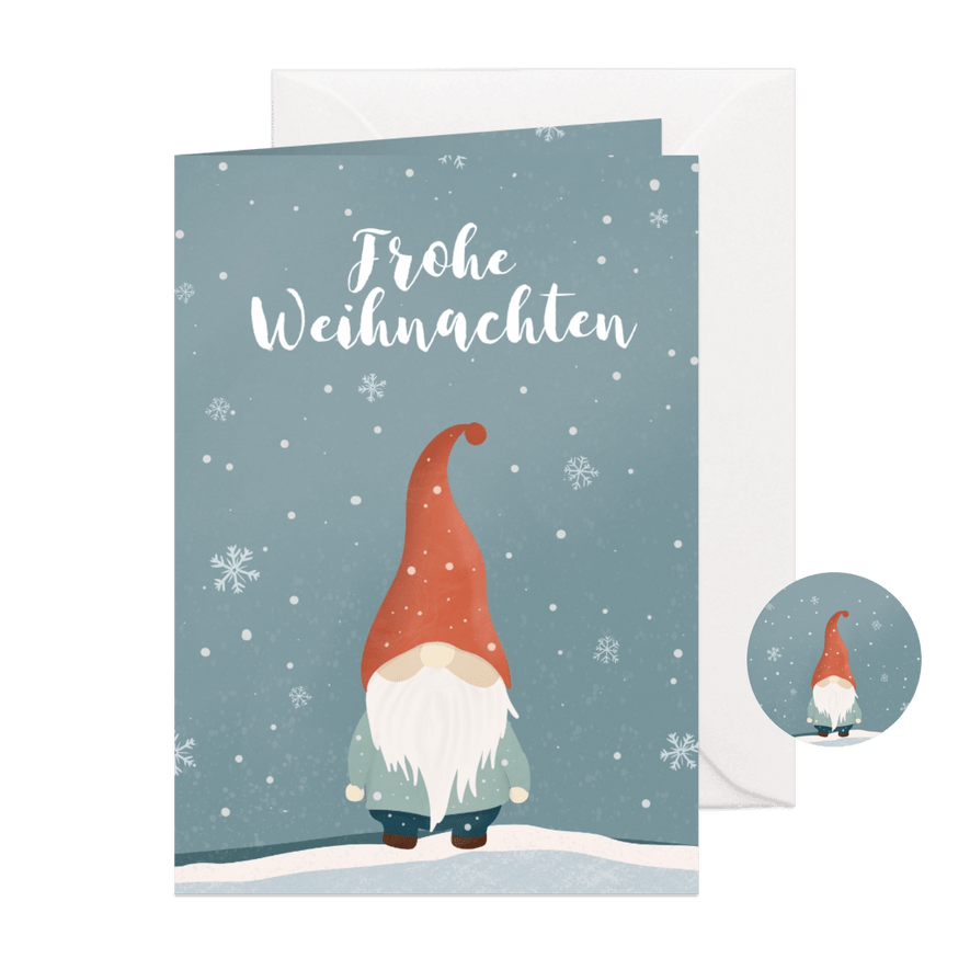 Weihnachtskarte Schneegestöber Weihnachtswichtel - Karteneindruck
