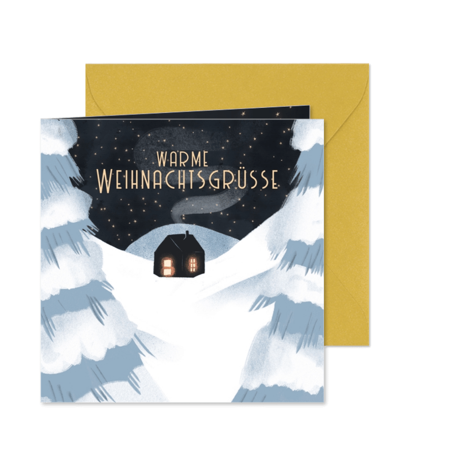 Weihnachtskarte Schneelandschaft mit Häuschen - Karteneindruck
