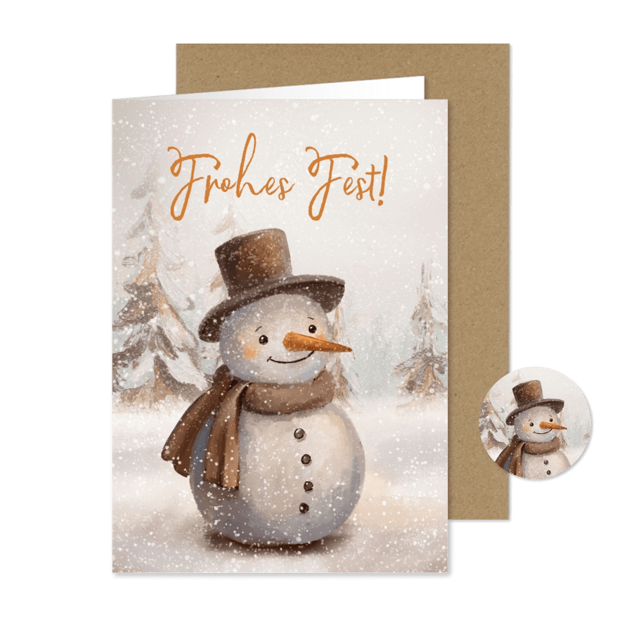 Weihnachtskarte Schneemann Schal & Hut - Kartenvorschau