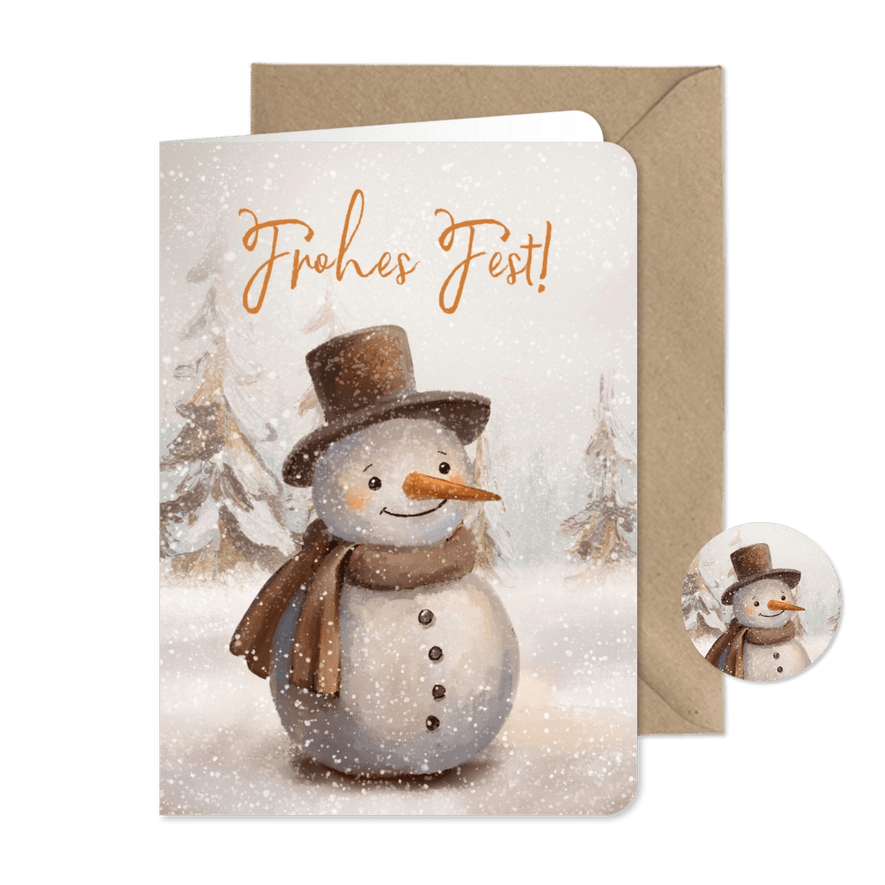 Weihnachtskarte Schneemann Schal & Hut - Karteneindruck
