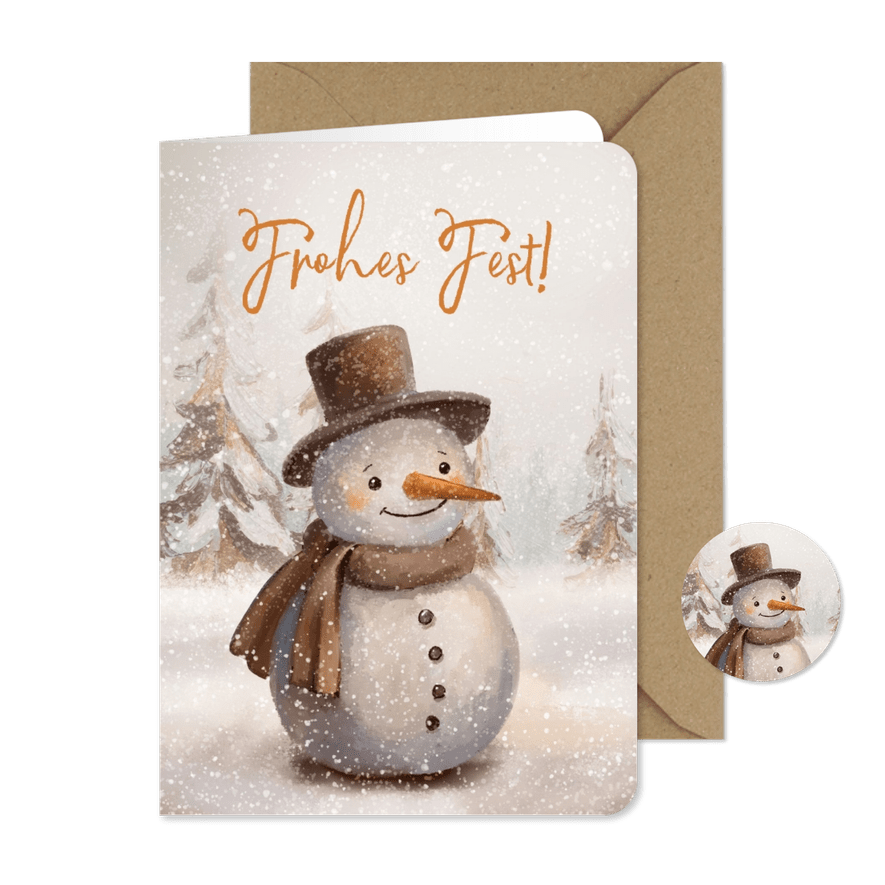Weihnachtskarte Schneemann Schal & Hut - Karteneindruck