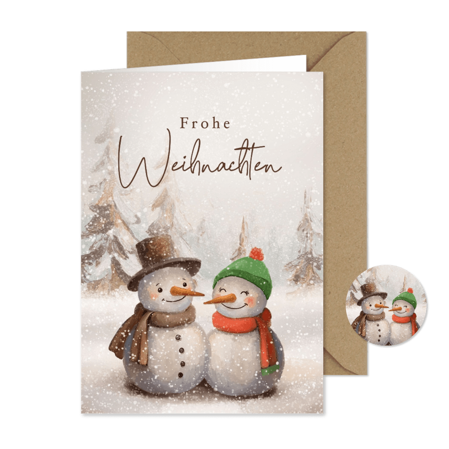 Weihnachtskarte Schneemann & Schneefrau - Karteneindruck