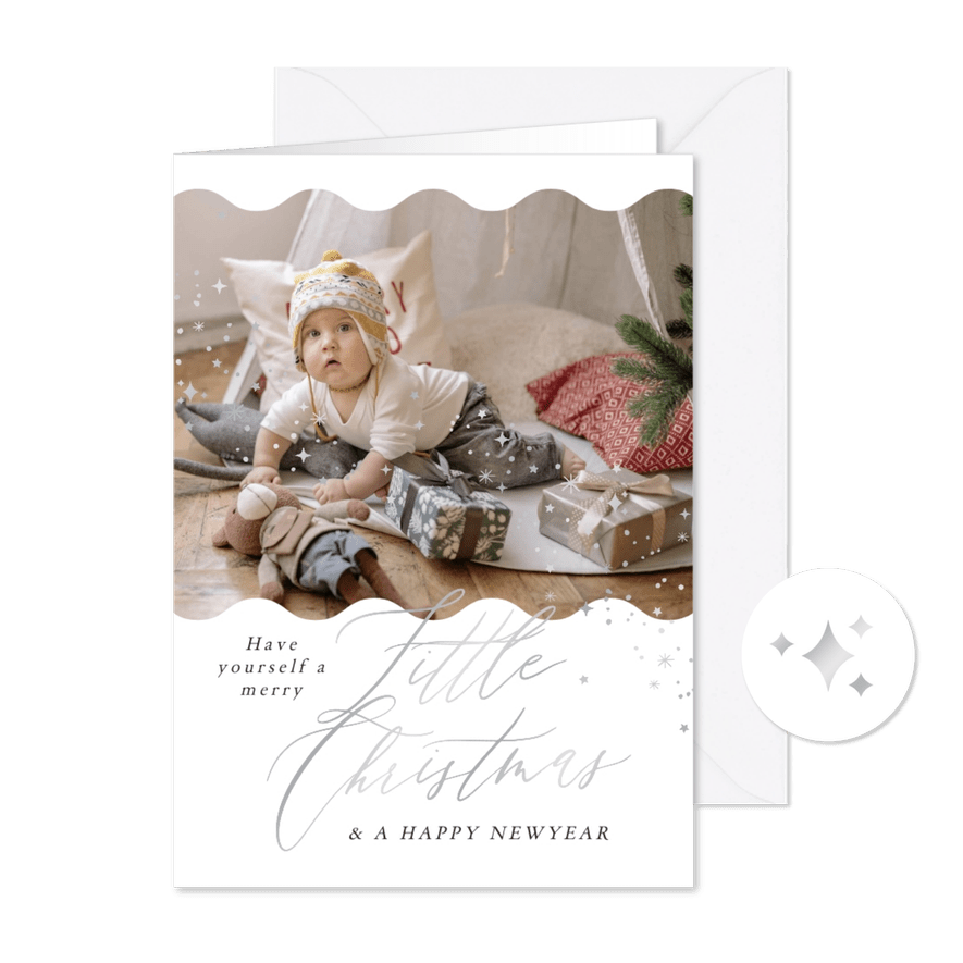 Weihnachtskarte Schreibschrift Wellenform & Foto - Karteneindruck