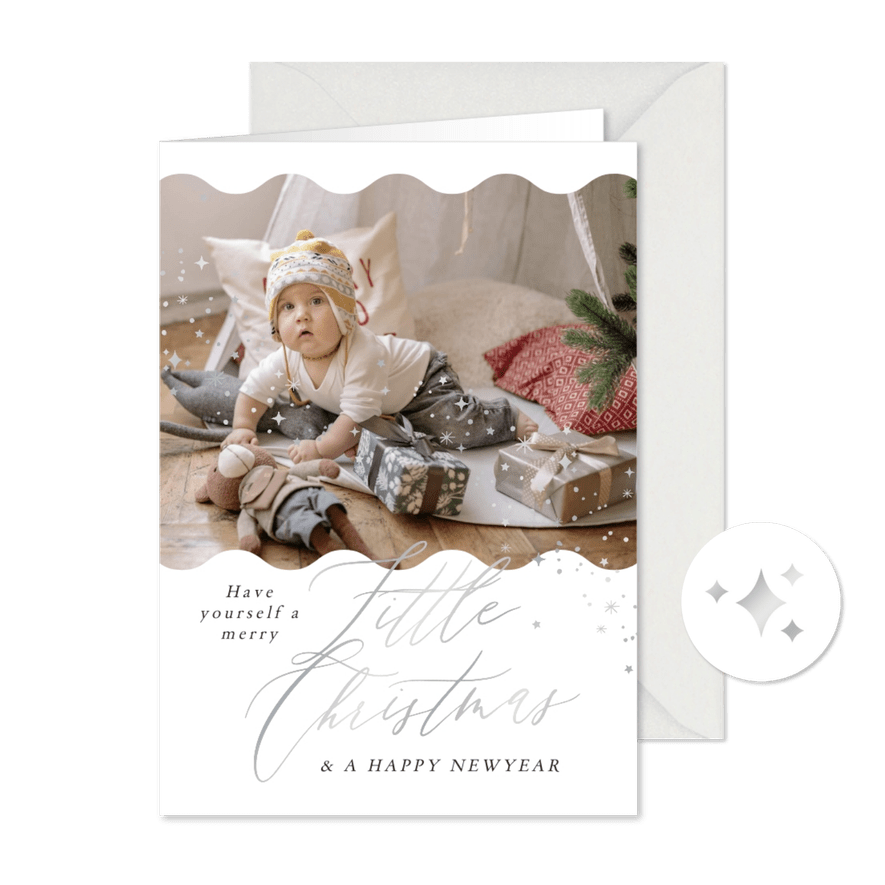 Weihnachtskarte Schreibschrift Wellenform & Foto - Karteneindruck
