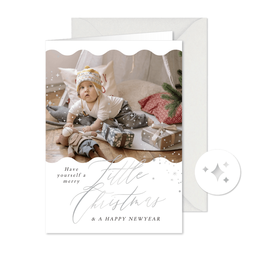 Weihnachtskarte Schreibschrift Wellenform & Foto - Karteneindruck