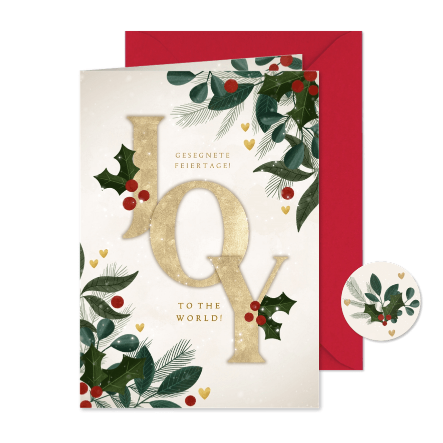Weihnachtskarte Schrift 'Joy' & Zweige - Karteneindruck