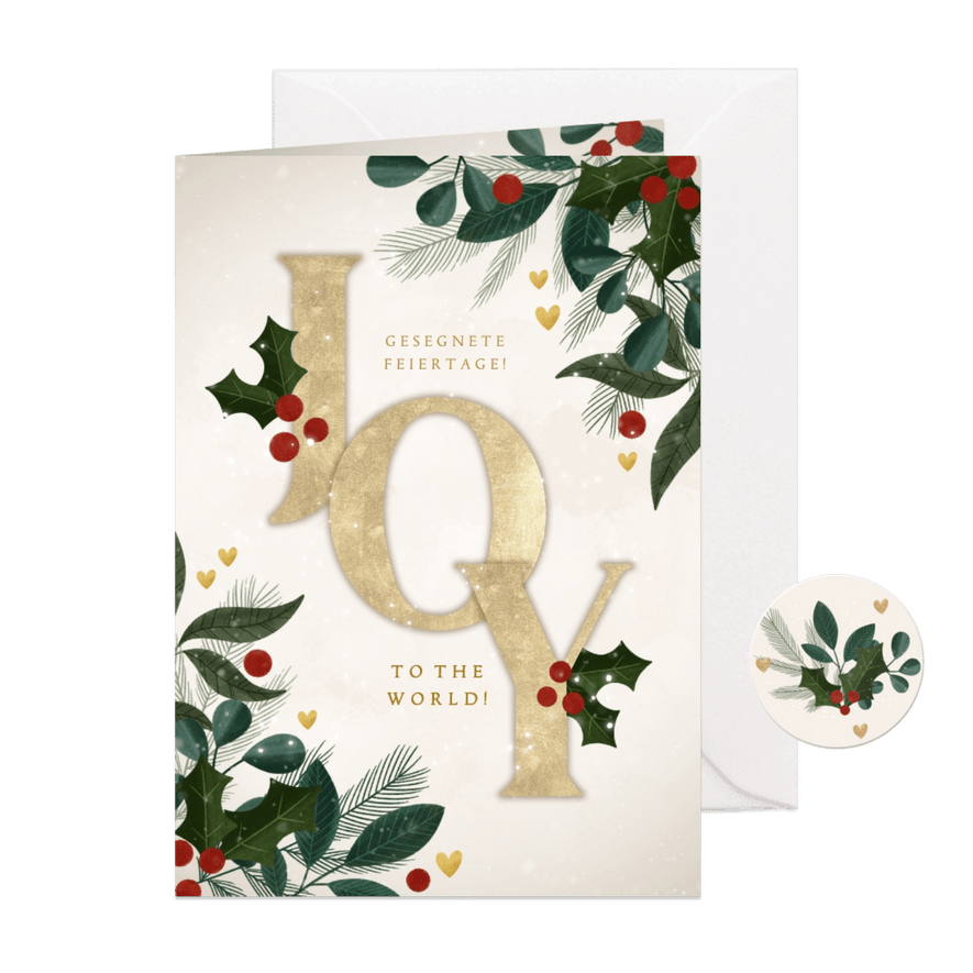 Weihnachtskarte Schrift 'Joy' & Zweige - Karteneindruck
