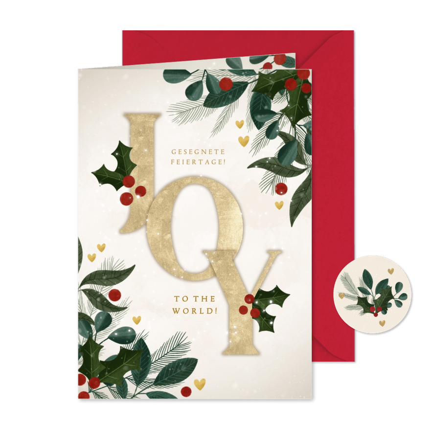 Weihnachtskarte Schrift 'Joy' & Zweige - Karteneindruck