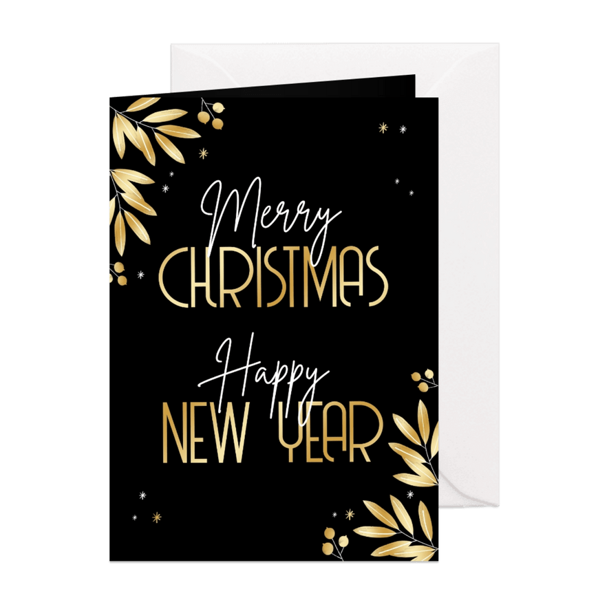 Weihnachtskarte Schrift und Blätter Goldlook - Karteneindruck
