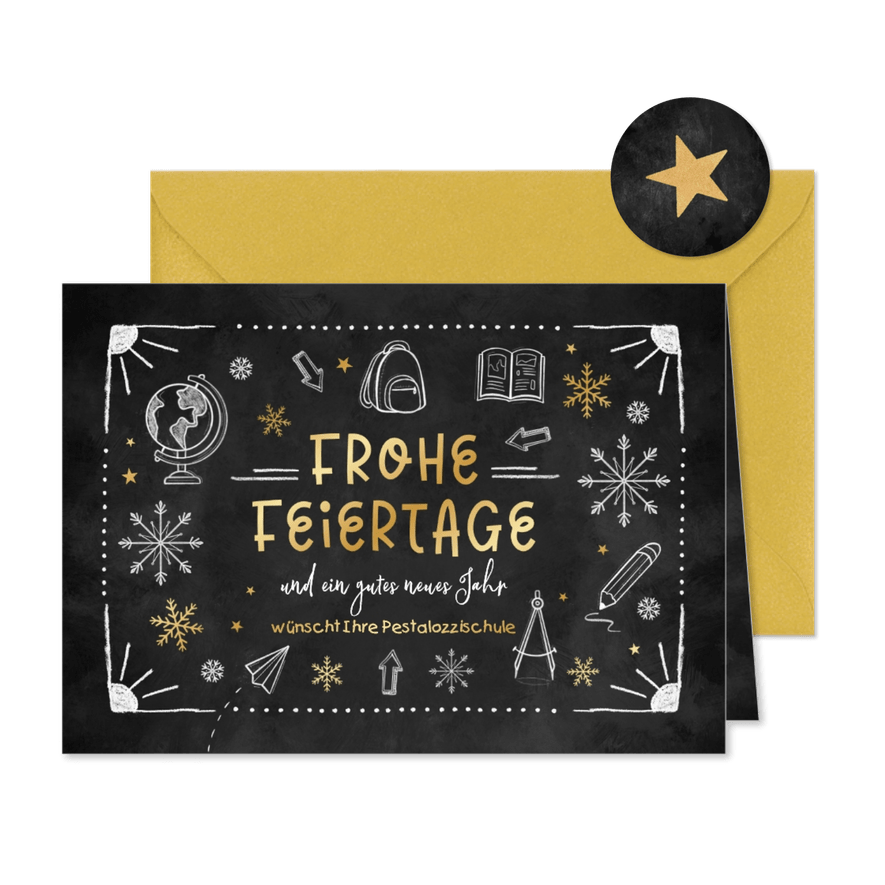 Weihnachtskarte Schultafel Kreidezeichnungen - Karteneindruck
