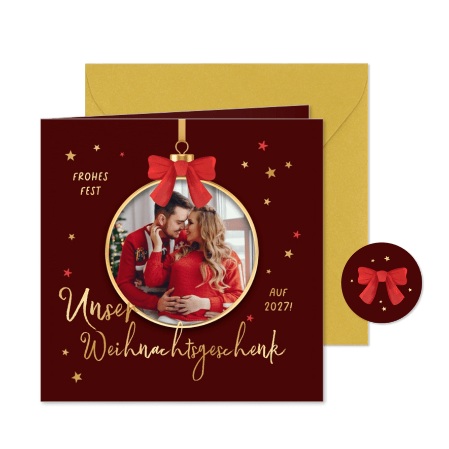 Weihnachtskarte Schwangerschaft ankündigen Baby Foto Kugel - Kartenvorschau
