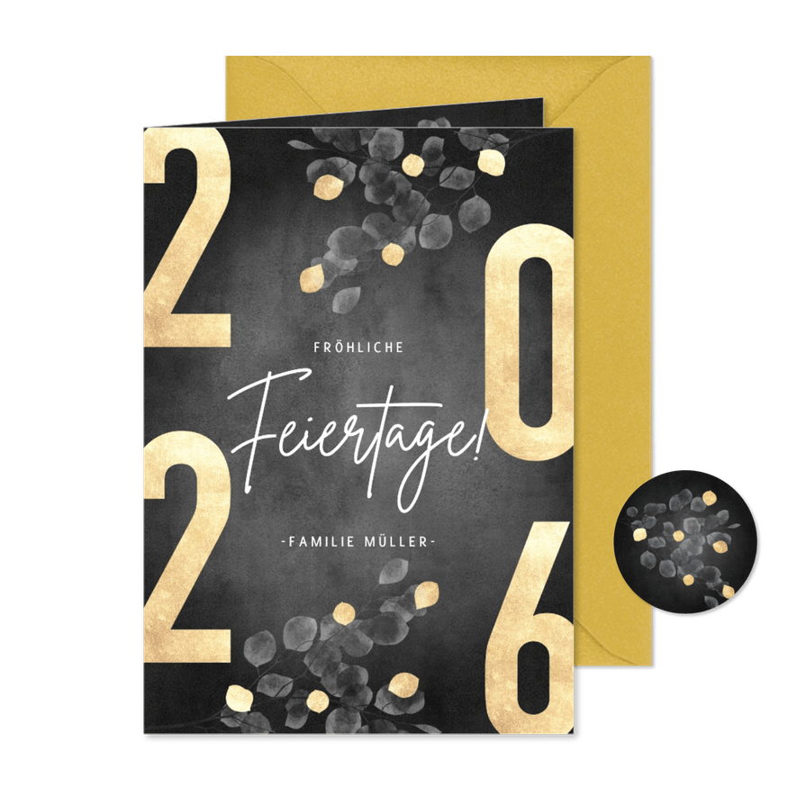 Weihnachtskarte schwarzer Eukalyptus Wasserfarbe  - Karteneindruck
