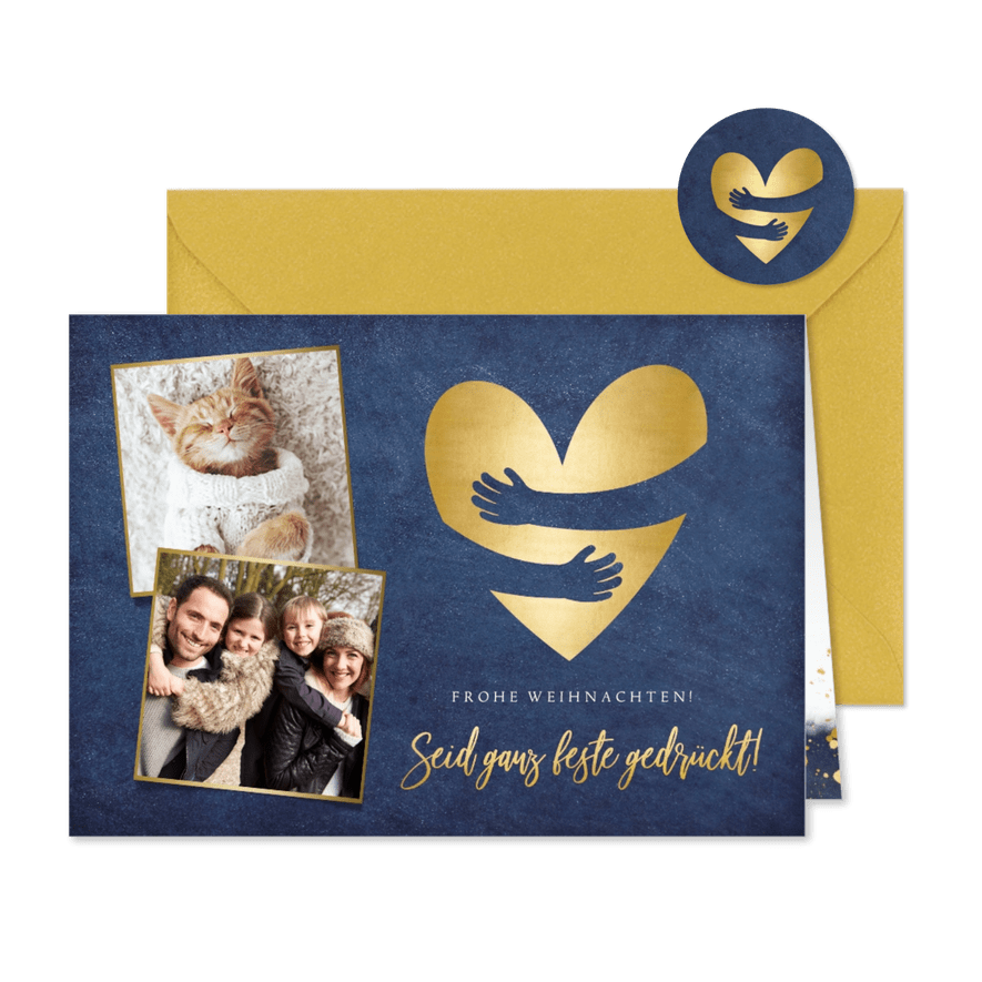 Weihnachtskarte 'Seid gedrückt' mit Fotos - Karteneindruck

