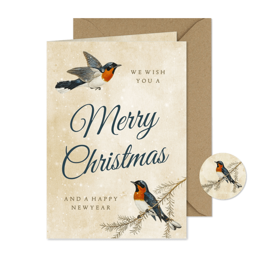 Weihnachtskarte Singvögel im Winter - Karteneindruck
