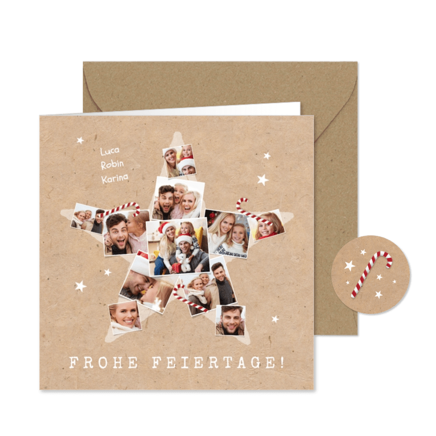 Weihnachtskarte Stern-Fotocollage mit Zuckerstangen - Karteneindruck