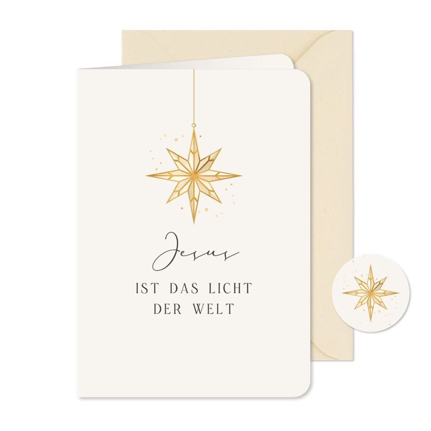 Weihnachtskarte Stern 'Jesus ist das Licht der Welt' - Karteneindruck