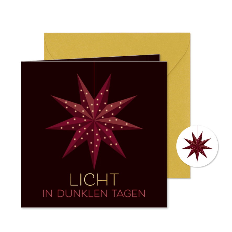 Weihnachtskarte Stern 'Licht un dunklen Tagen' - Karteneindruck