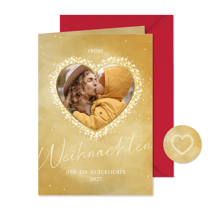 Weihnachtskarte strahlendes Herz mit Foto - Kartenvorschau
