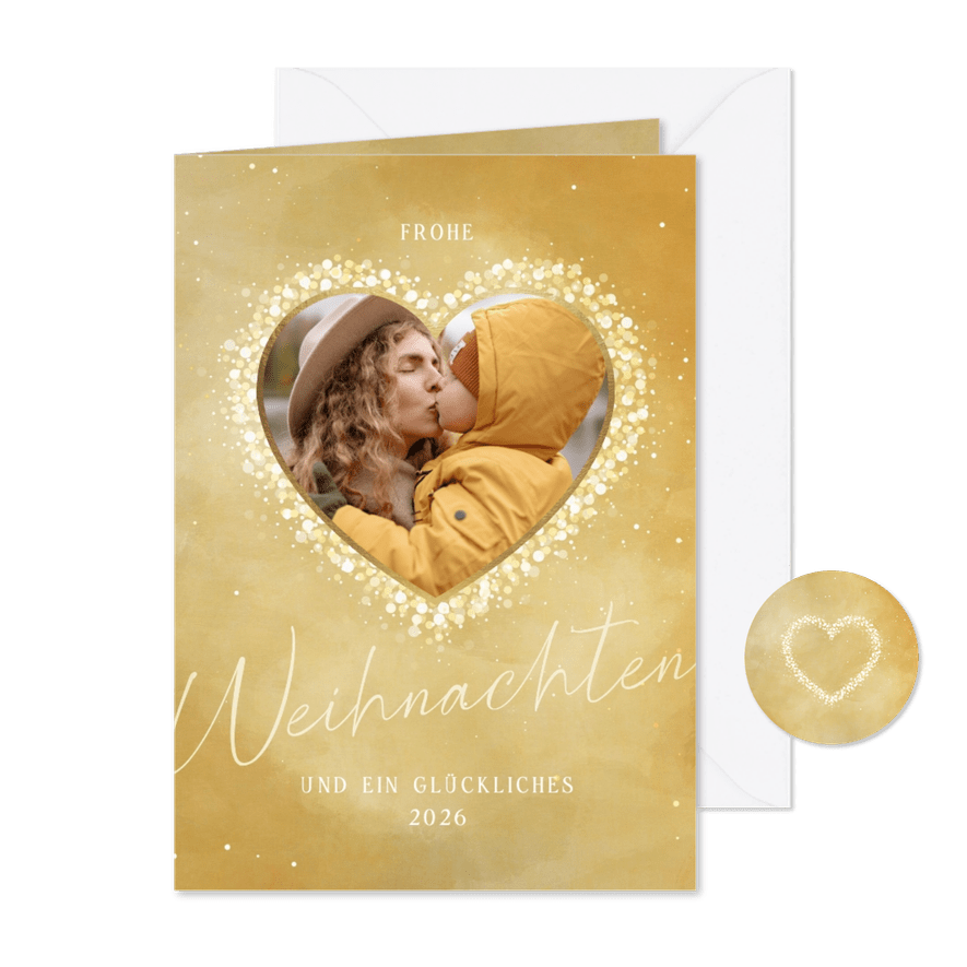Weihnachtskarte strahlendes Herz mit Foto - Karteneindruck
