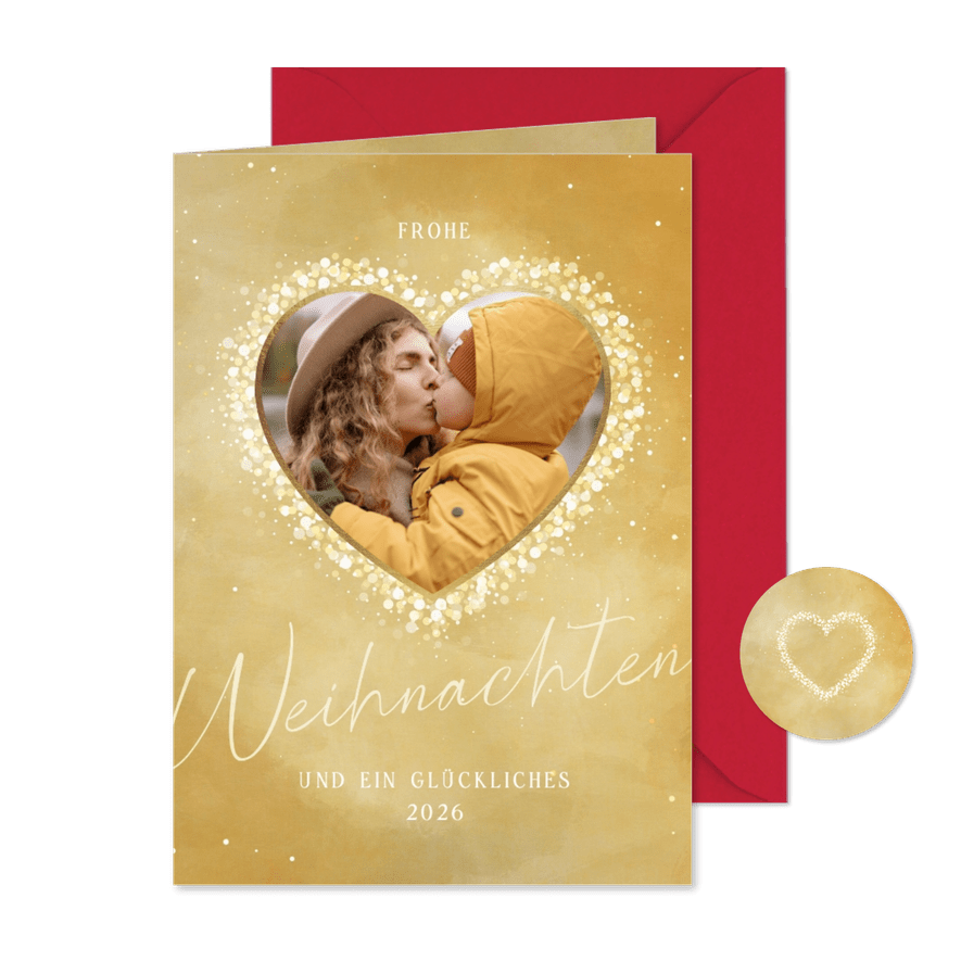Weihnachtskarte strahlendes Herz mit Foto - Karteneindruck
