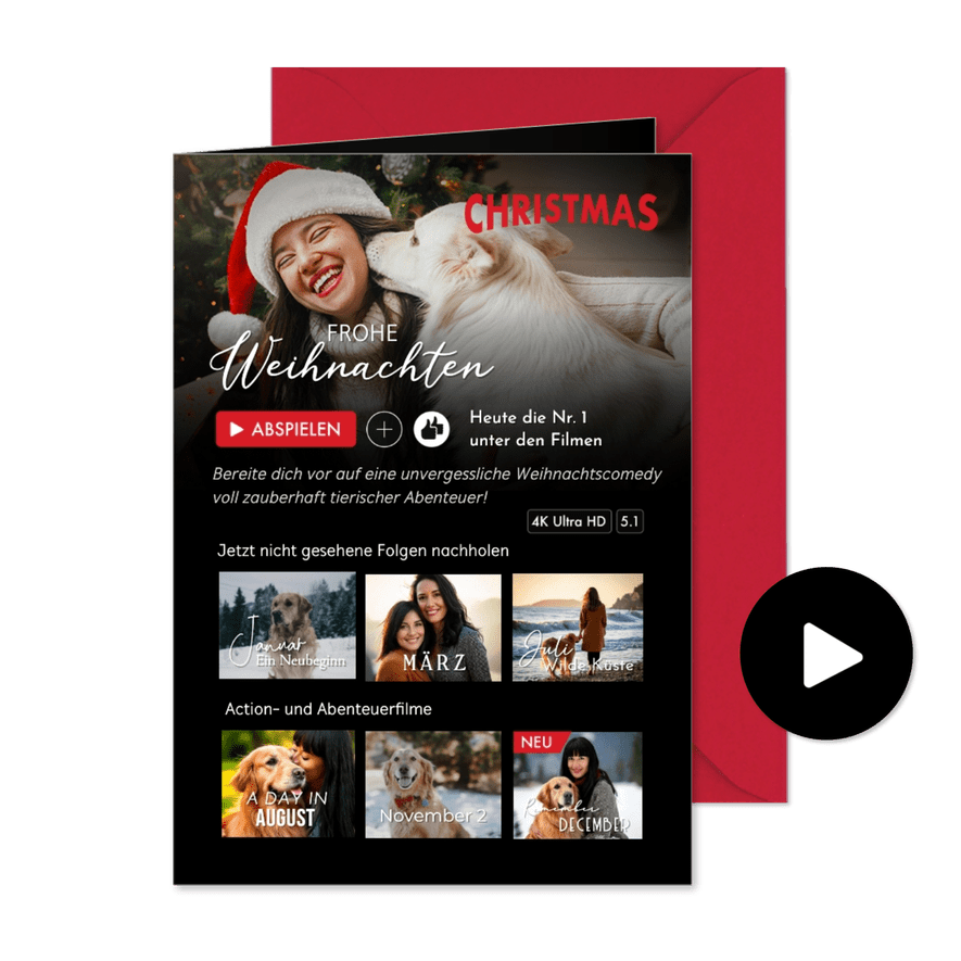 Weihnachtskarte Streaming Dienst 'Frohe Weihnachten' - Karteneindruck
