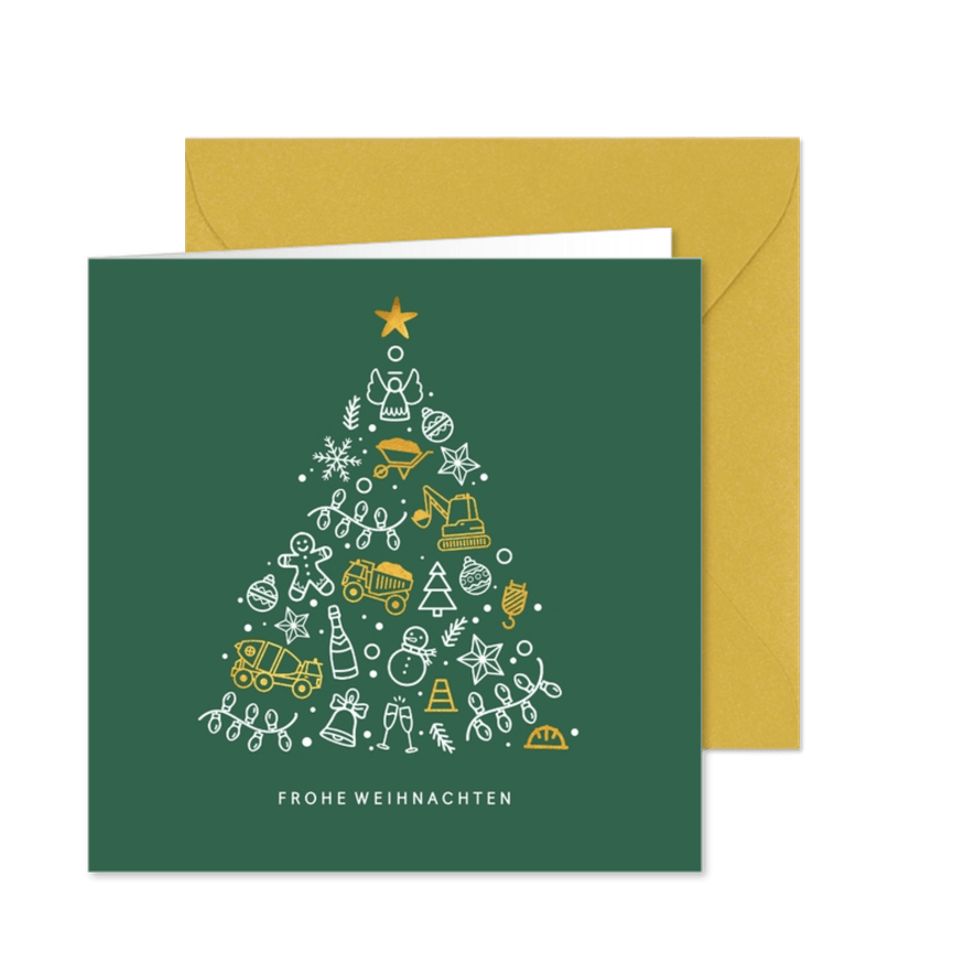 Weihnachtskarte Tannenbaum Baufahrzeuge - Karteneindruck