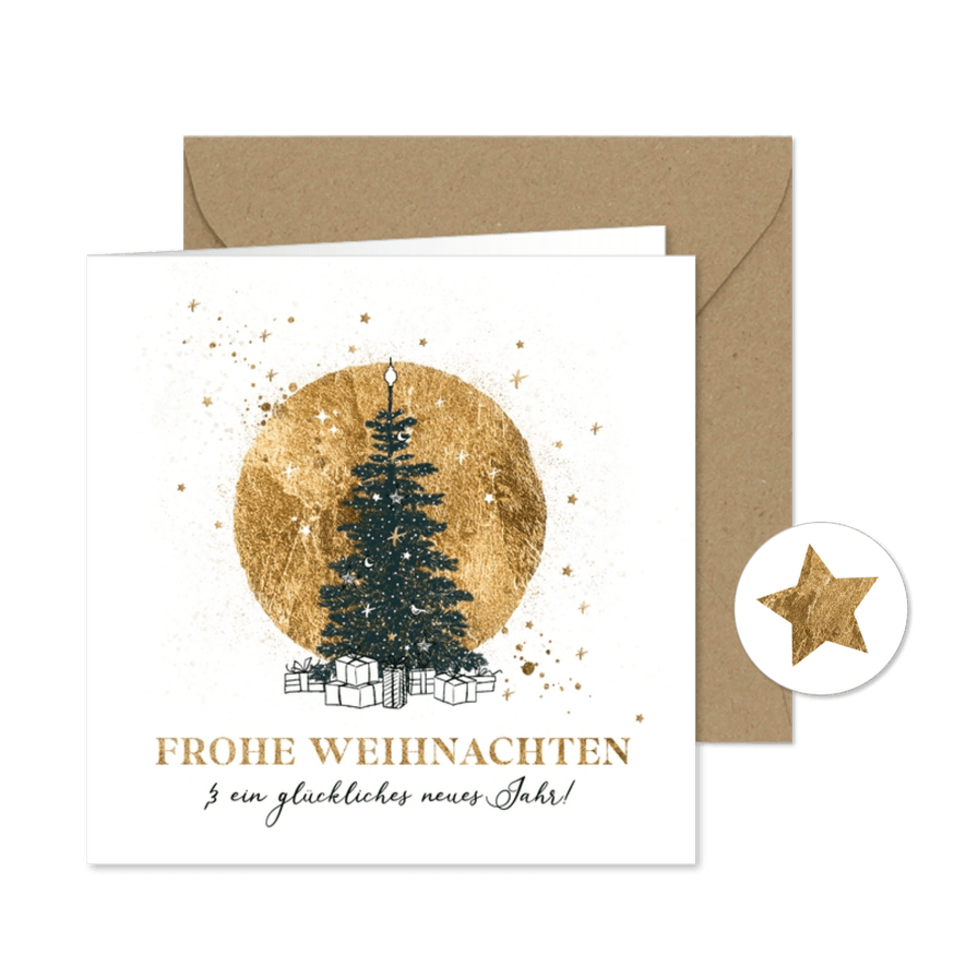 Weihnachtskarte Tannenbaum Goldhintergrund - Karteneindruck