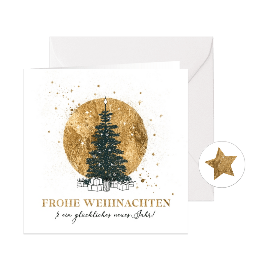 Weihnachtskarte Tannenbaum Goldhintergrund - Karteneindruck
