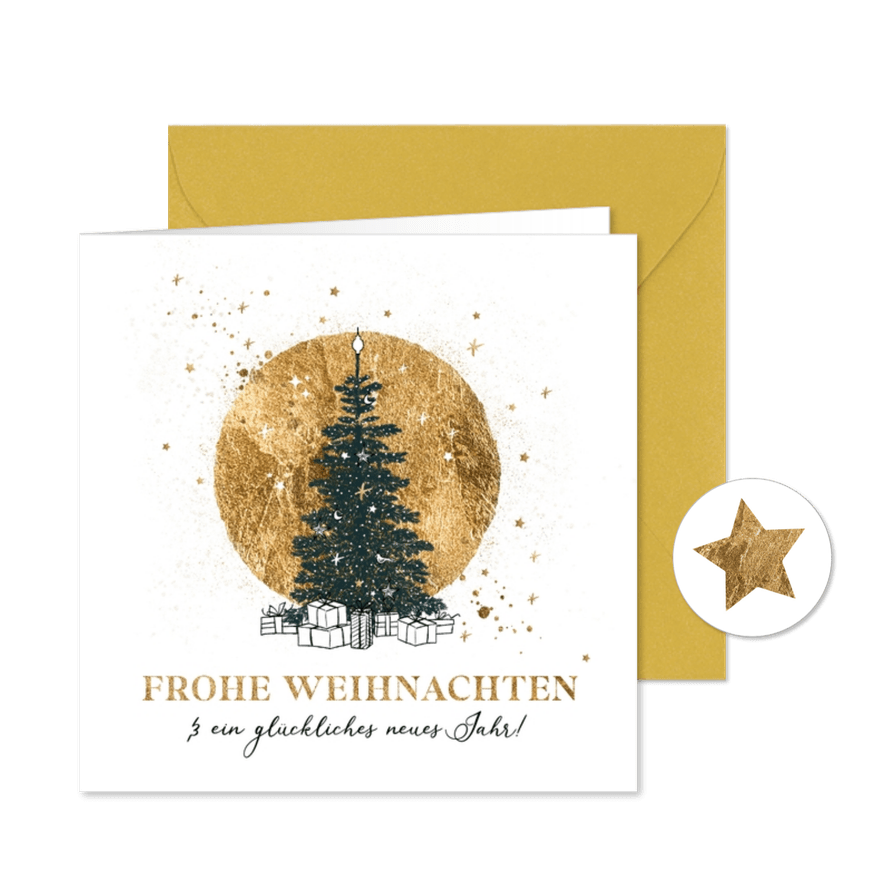 Weihnachtskarte Tannenbaum Goldhintergrund - Karteneindruck