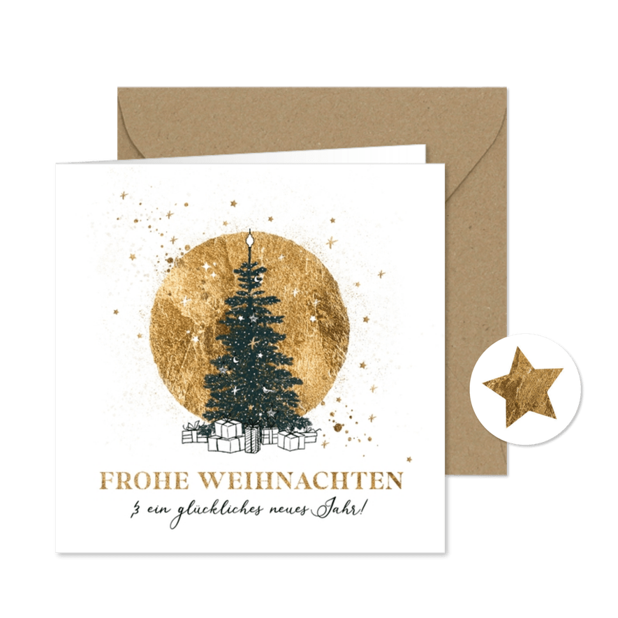 Weihnachtskarte Tannenbaum Goldhintergrund - Karteneindruck
