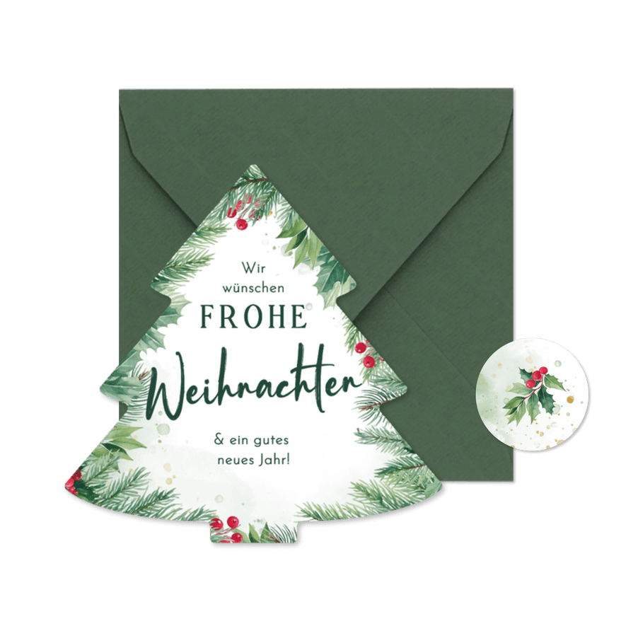Weihnachtskarte Tannenbaum Zweige und Beeren - Karteneindruck

