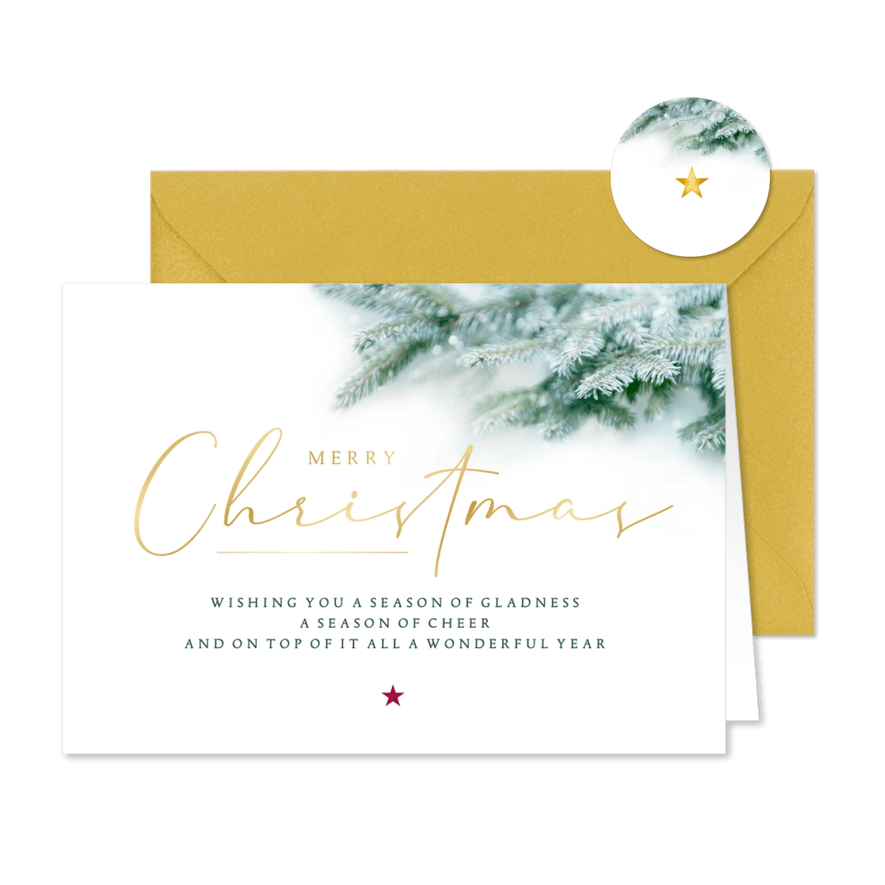 Weihnachtskarte Tannenzweige & Typografie - Karteneindruck