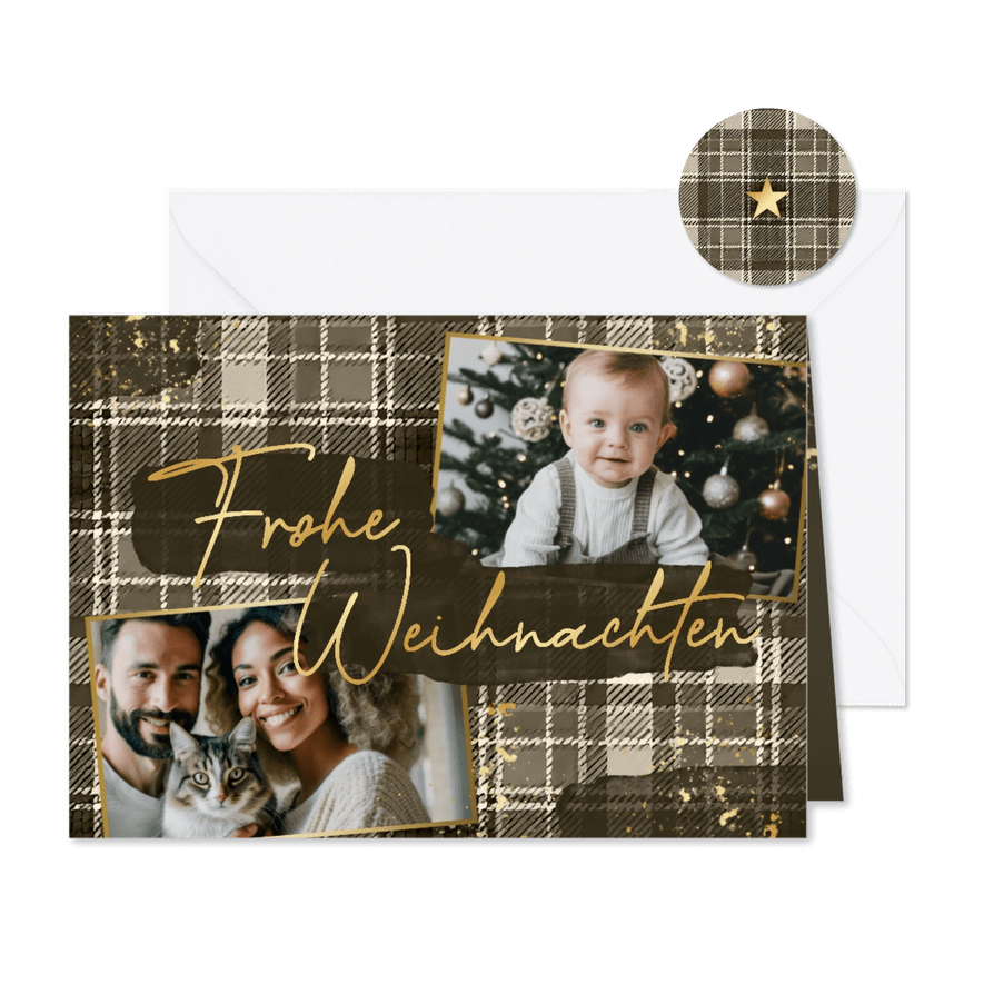 Weihnachtskarte Tartan-Look & Fotos - Karteneindruck