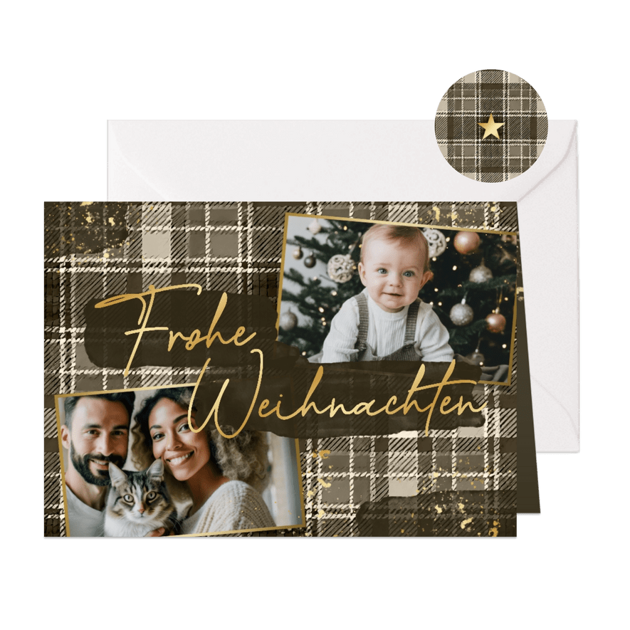 Weihnachtskarte Tartan-Look & Fotos  - Karteneindruck
