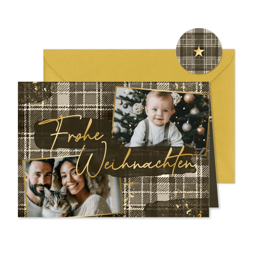 Weihnachtskarte Tartan-Look & Fotos  - Karteneindruck