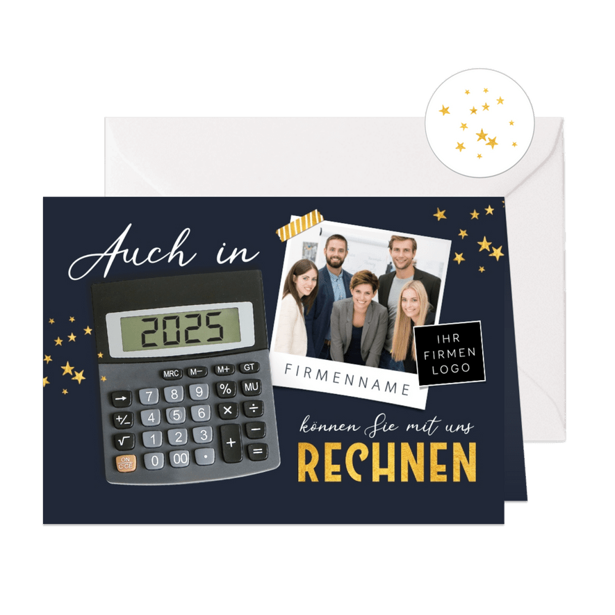 Weihnachtskarte Taschenrechner - Karteneindruck
