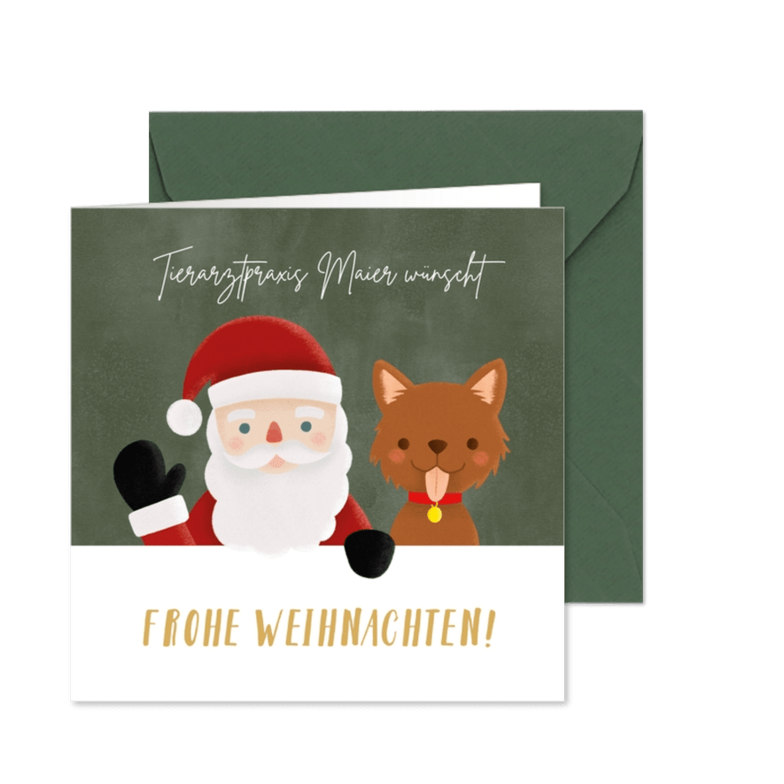 Weihnachtskarte Tierarztpraxis Weihnachtsmann & Hund - Kartenvorschau
