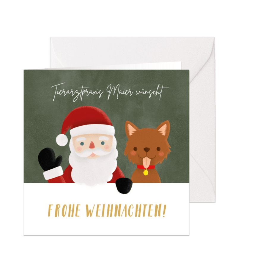 Weihnachtskarte Tierarztpraxis Weihnachtsmann & Hund - Karteneindruck
