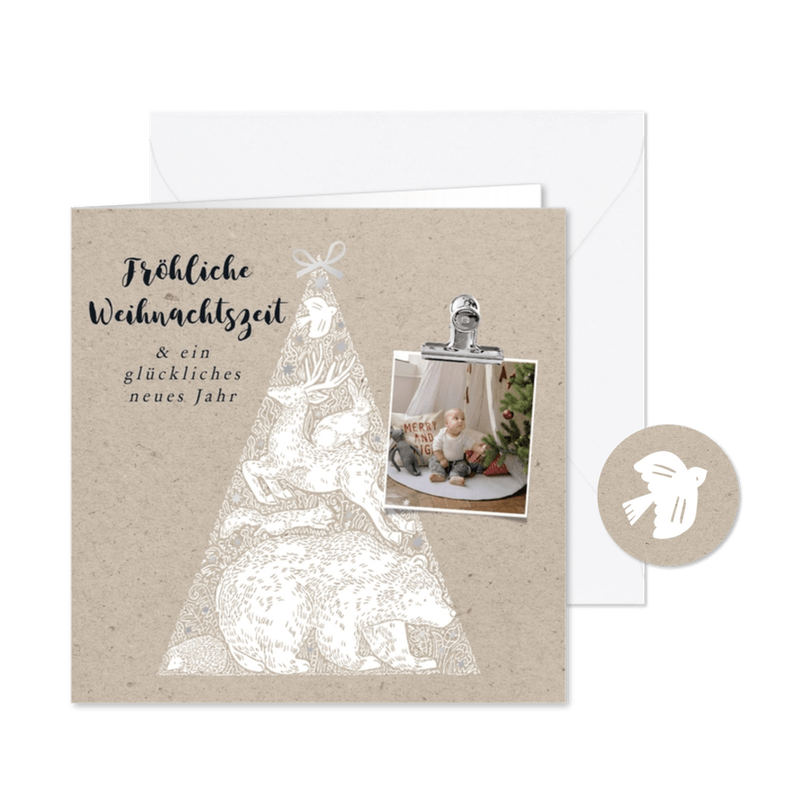 Weihnachtskarte Tiere & Kraftpapierlook - Karteneindruck