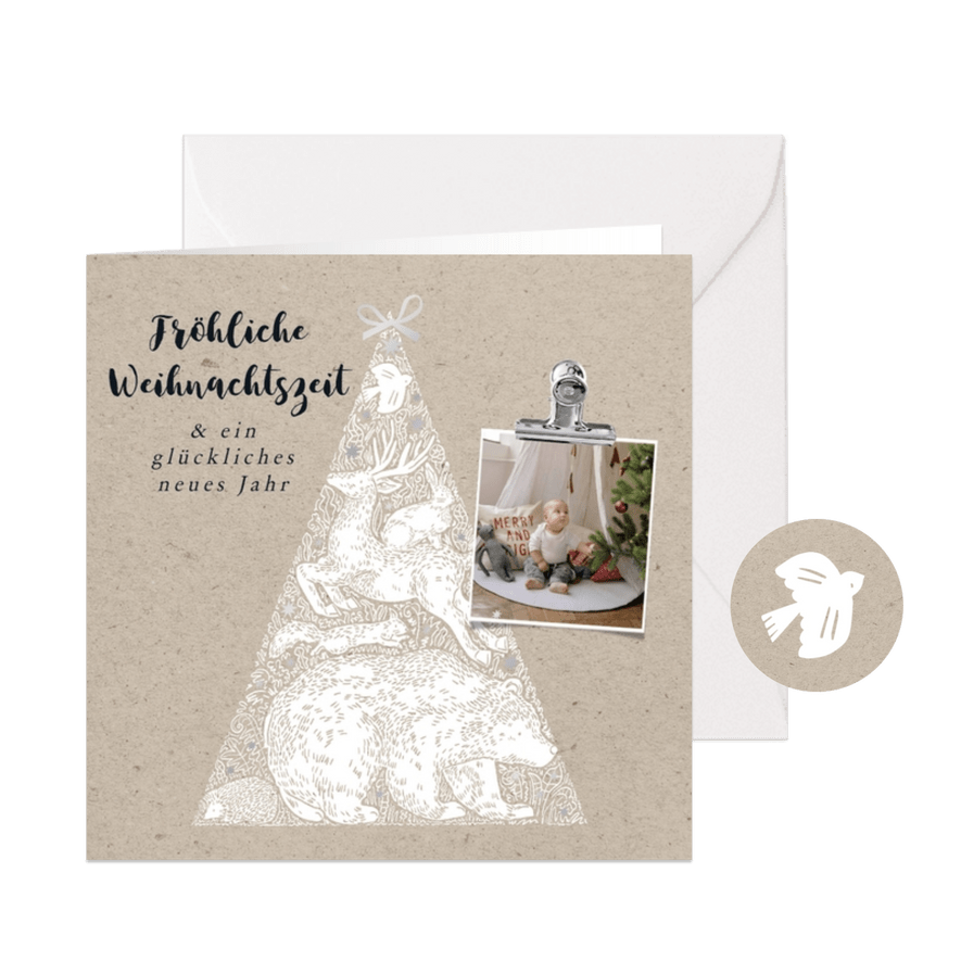 Weihnachtskarte Tiere & Kraftpapierlook - Karteneindruck
