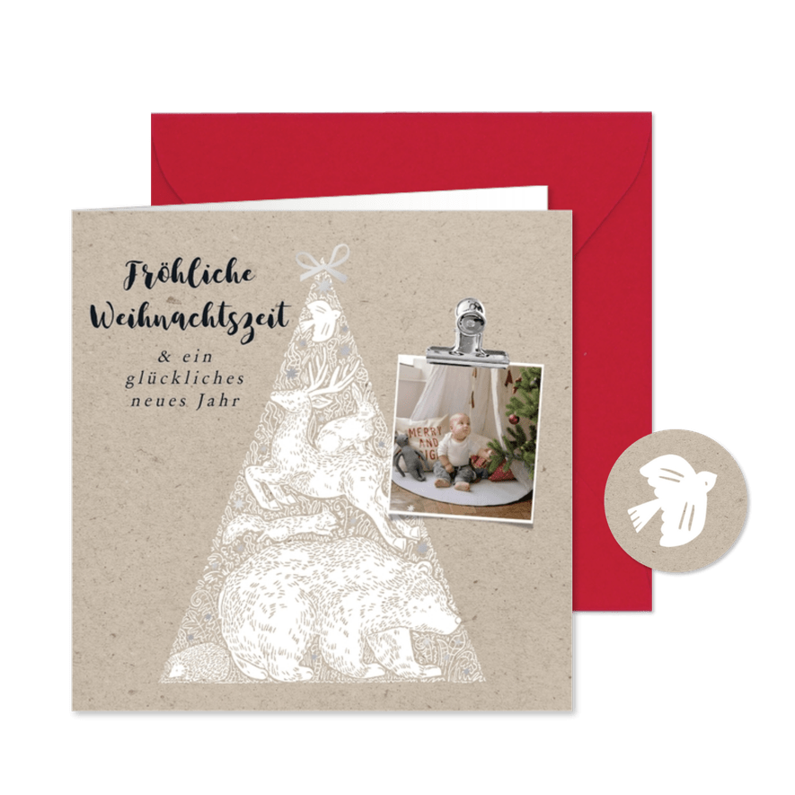 Weihnachtskarte Tiere & Kraftpapierlook - Karteneindruck

