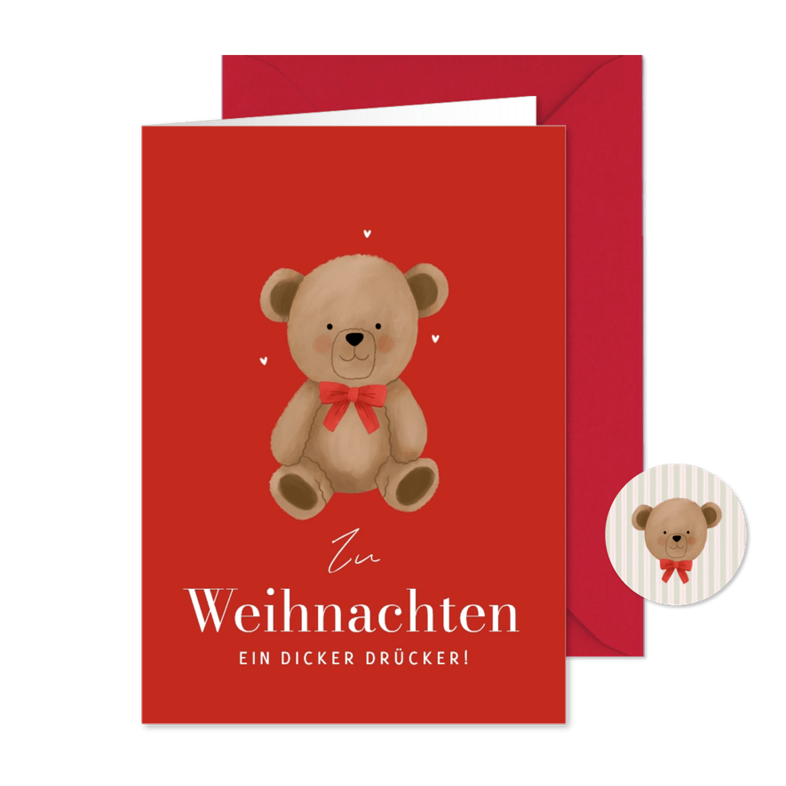 Weihnachtskarte Trost Teddybär mit Schleife - Karteneindruck
