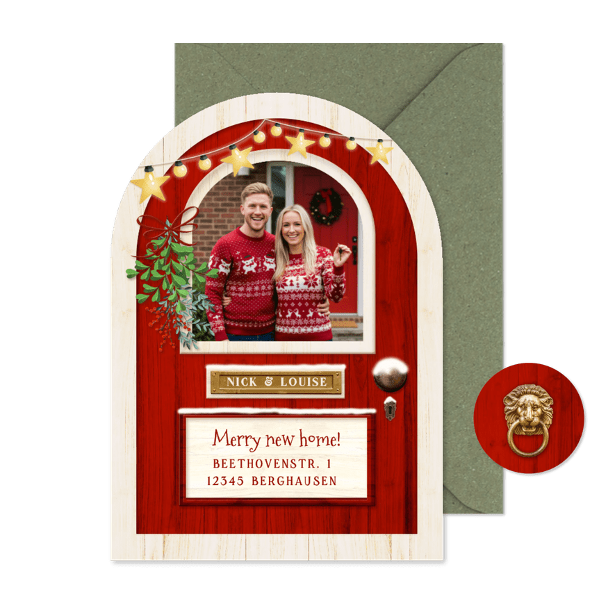 Weihnachtskarte Tür Bogenform zum Umzug  - Kartenvorschau
