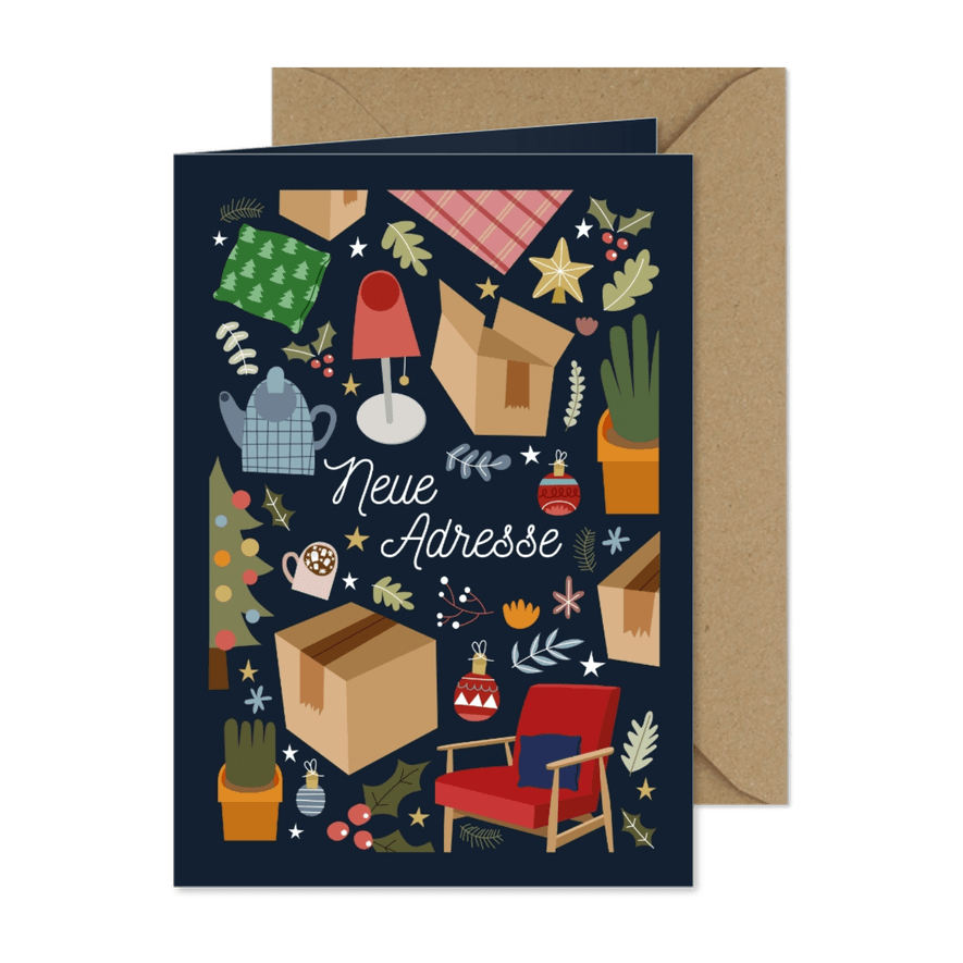 Weihnachtskarte Umzug Neue Adresse Illustration - Karteneindruck
