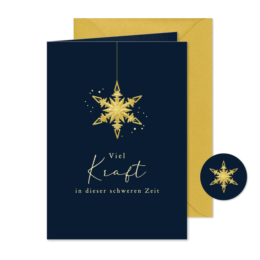 Weihnachtskarte 'Viel Kraft' goldener Eiskristall - Kartenvorschau
