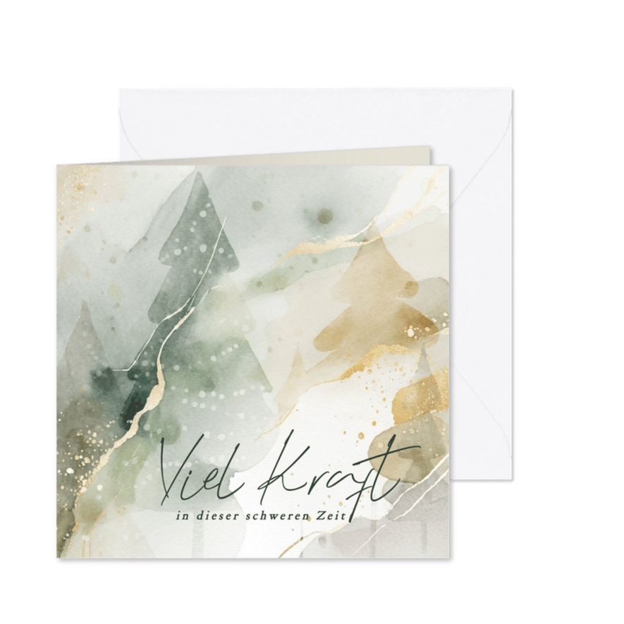 Weihnachtskarte 'Viel Kraft' Tannenbäume Aquarell - Karteneindruck