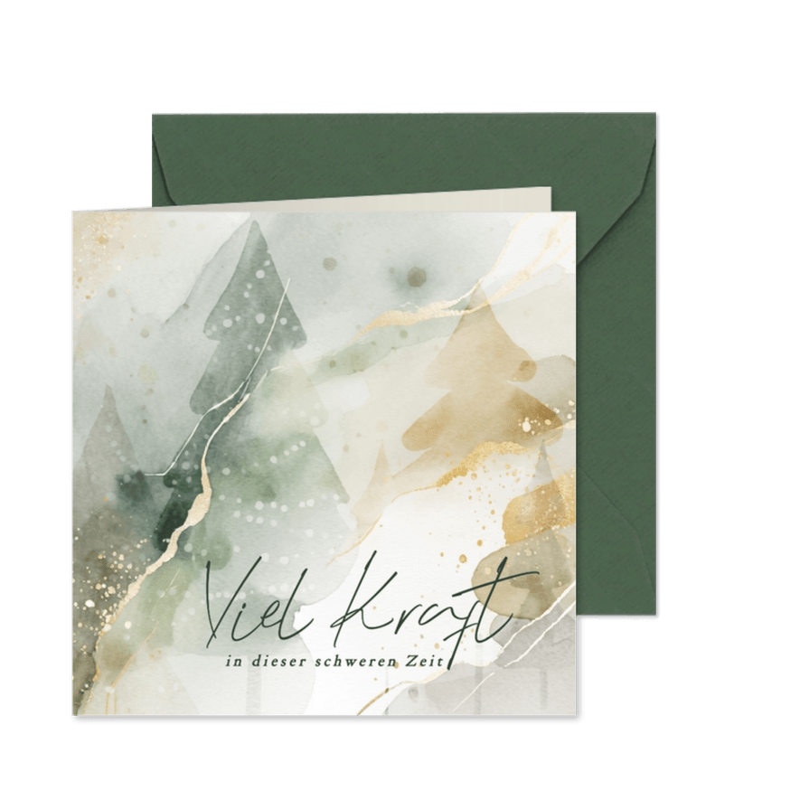 Weihnachtskarte 'Viel Kraft' Tannenbäume Aquarell - Karteneindruck